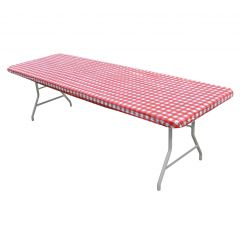 Kwik Covers 6' Rectangle Red/White Gingham Table Cover - Bulk