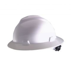 MSA Safety Works Full Brim Ratchet Hard Hat with V-Gard, White