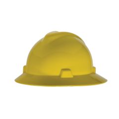 MSA Safety Works Full Brim Ratchet Hard Hat with V-Gard, Yellow